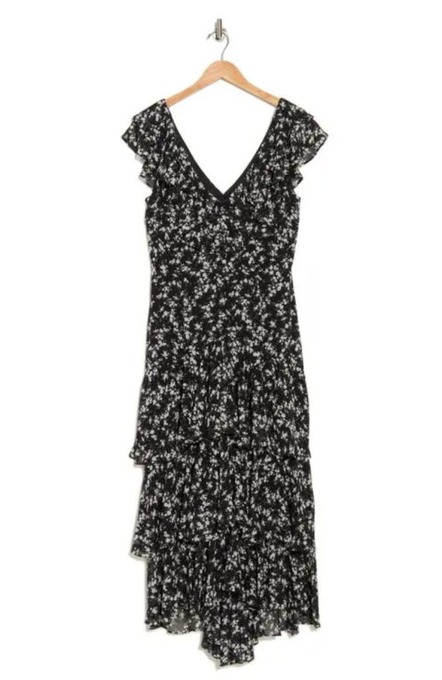 WAYF Floral Tiered Ruffle Dress In Black Allover Size NWOT Women's Small
